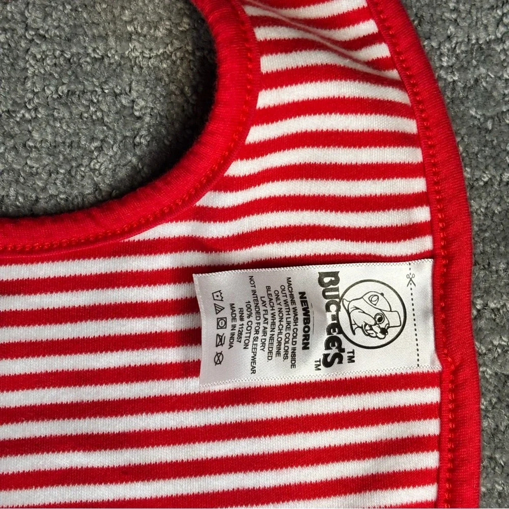 Buc-ee's Red and White Striped Baby Bib with Fun Patch